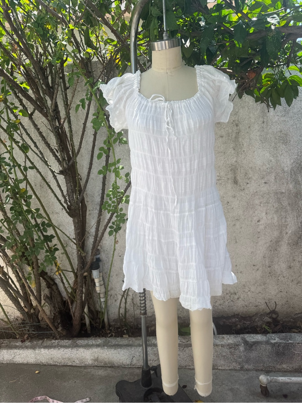 Max Studio White Ruffled Square-Neck Mini Dress